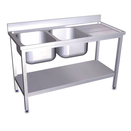 RO-Fregadero c/soporte c/entre.2C,ED 1200x500x850 mm. Dimensiones cubeta 340x370x150 mm.