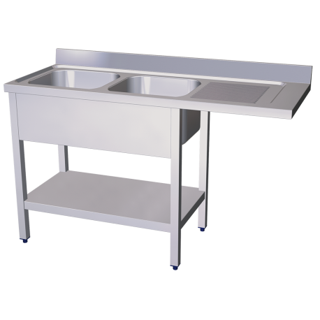 RO-Fregadero para lavavajillas 2C,ED 1600x600x890 mm. Dimensiones cubeta 500x400x250 mm