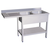 RO-Fregadero para lavavasos 2C,EI 1400x550x850 mm. Dimensiones cubeta 330x330x200 mm.