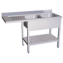 RO-Fregadero para lavavasos 2C,EI 1400x550x850 mm. Dimensiones cubeta 330x330x200 mm.