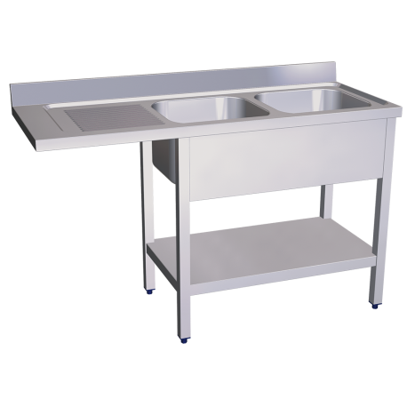 RO-Fregadero para lavavasos 2C,EI 1400x550x850 mm. Dimensiones cubeta 330x330x200 mm.