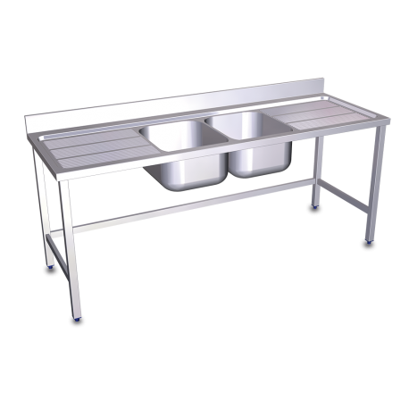 RO-Fregadero con soporte 2C,2E 2000x600x850 mm. Dimensiones cubeta 500x400x250 mm.