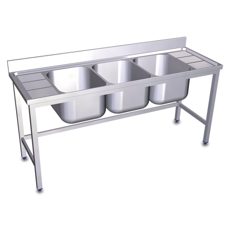 RO-Fregadero con soporte 3C,2E 1800x600x850 mm. Dimensiones cubeta 500x400x300 mm.