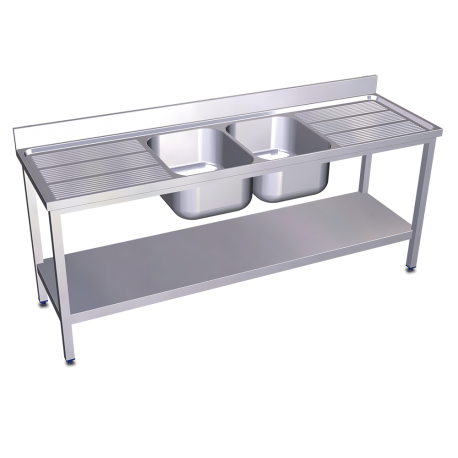 RO-Fregadero c/soporte c/entre.2C,2E 2000x700x850 mm. Dimensiones cubeta 500x400x250 mm.