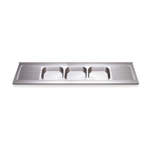 RO-Fregadero 1800x600 3 cubetas y 2 escurridores dimensiones cubeta 500x400x300 mm.